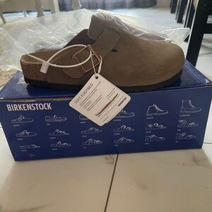 Birkenstock Boston Suede Clog in Taupe Brown